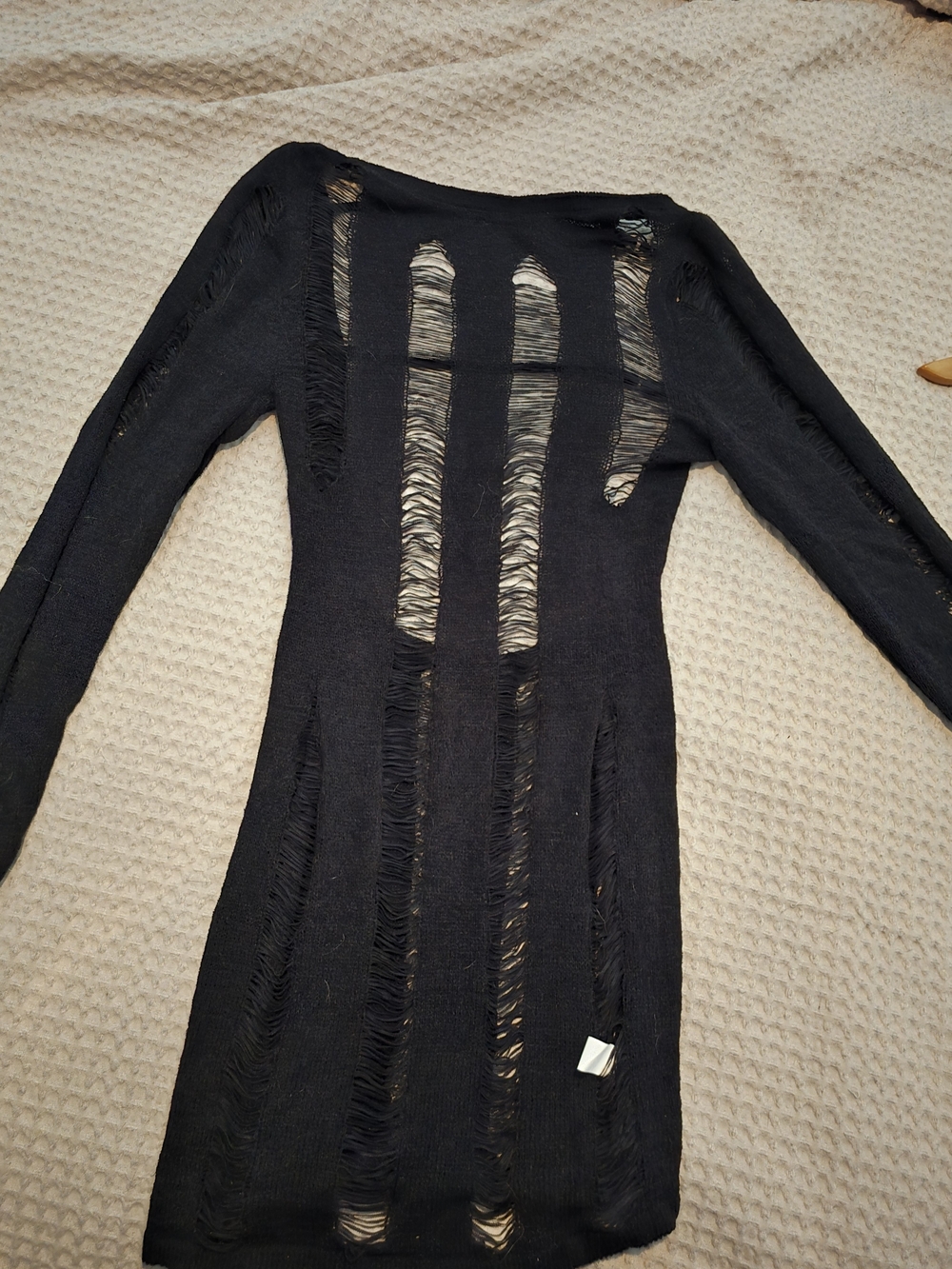Black Distressed Long-Sleeve Women's Dress